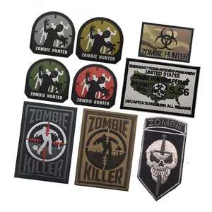 Fabric Embroidered Zombie Hunter and Killer Morale Patches with Hook Loop Fastener for Tactical Garments and Hats