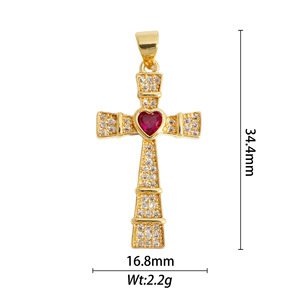 Sterling Copper Cross Pendant With Colored Zircon Micro Pave Inlay Geometric Themed Unisex Everyday Wear Necklace Charm - Product Image 3