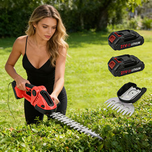 Taille-haie électrique sans fil à batterie lithium, cisailles à gazon portatives avec lame SK5 de 21 cm, rouge, pour gaucher, pour jardin - Product Image 1