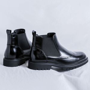 Bottes Chelsea pour hommes, chaussures en cuir à tige haute, style business, brogues décontractées, bottes courtes pour hommes - Product Image 6