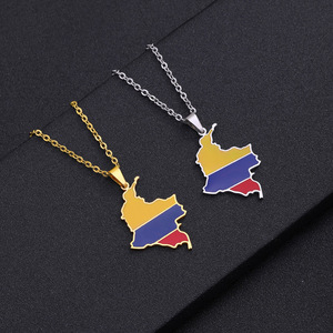 Colliers chaîne en émail avec <span class=keywords><strong>carte</strong></span> de la <span class=keywords><strong>Colombie</strong></span>, en acier inoxydable plaqué or 18 carats, pendentif <span class=keywords><strong>carte</strong></span> du drapeau colombien en émail - Product Image 1