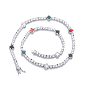 Collar Personalizado <span class=keywords><strong>de</strong></span> Joyería Femenina Exquisita con Circonitas Cúbicas Brillantes, Cadena Estilo Tenis, Flor <span class=keywords><strong>de</strong></span> la Suerte, Trébol <span class=keywords><strong>de</strong></span> Cuatro Hojas, Colorido, para Regalo - Product Image 5