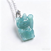 Pendentif Chat Porte-Bonheur en Jade Naturel, Charme Collier Chat Porte-Bonheur en Jadeite Birmane de Grade A pour Cadeau de Bijoux et Vente en Gros
