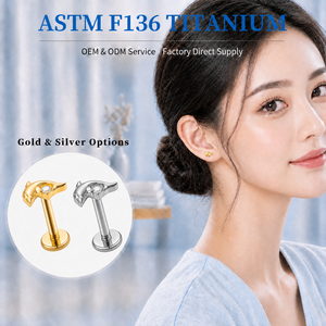 <span class=keywords><strong>Piercing</strong></span> Labret de Titanio ASTM F136 con Espiga Plana CZ, Roscado Internamente, 8mm, para Cartílago y <span class=keywords><strong>Labio</strong></span>, Chapado <span class=keywords><strong>en</strong></span> Oro 24K sobre Plata - Product Image 1