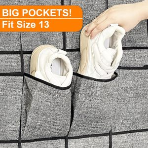 Organisateur de chaussures à suspendre sur la porte, 24 poches, support de rangement suspendu pour porte de placard, porte-chaussures, aspect lin, noir - Product Image 2