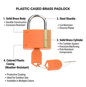 Cadenas en laiton 30 mm anti-rouille pour bagages et portes, avec couvercle en plastique aux couleurs personnalisées - Product Image 1