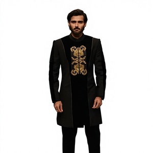 Nuevo Vestido Sherwani Indo-Occidental de Talla Grande con Hermoso Bordado Zardozi a Mano, Atuendo de Seda para Bodas y Fiestas - Product Image 3