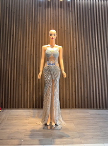 Elegante Vestido de Sirena sin Mangas para Mujer, Material de Seda, Vestido de Noche de Alta Gama con Pedrería para Fiesta - Product Image 4