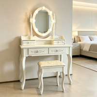 Ensemble coiffeuse blanche avec miroir LED, tabouret rembourré, tiroirs de rangement et design sculpté – Meuble de chambre