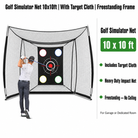 Filet de simulateur de golf 10x10 pieds avec toile de cible, filet d'impact robuste, cadre autoportant, cage de golf d'intérieur