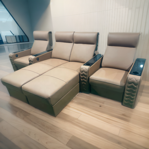 Asientos de cine en casa contemporáneos, sillón reclinable eléctrico, asientos de relajación de película, sala de cine en casa de lujo, asientos de cine con madera de piano - Product Image 6