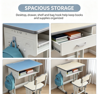 Ensemble bureau et chaise pour enfants réglables en hauteur avec tiroir de rangement et crochet pour l'école et la maison