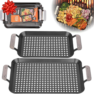 Perforated Design And Metal Handles Round Rectangular Carbon Steel Non-stick Grill <b>Pan</b> Set - Product Image 3