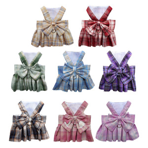 Xadrez Bonito Bow Tie Dog Puppy Princesa Coelho Pet Outfits Vestido Roupas Harness Leash JK Saia Conjunto com Anel para Small Dogs Girl - Product Image 1