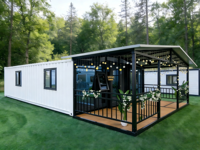 Maison conteneur moderne extensible avec véranda en bois, mini-maison préfabriquée, cabane de jardin pour la vie en plein air, location de vacances, bureau à domicile