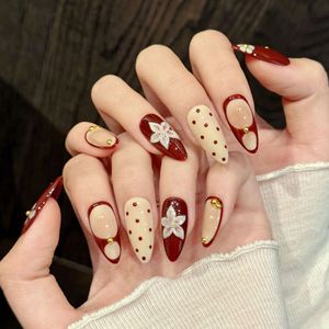 Esmalte <span class=keywords><strong>de</strong></span> <span class=keywords><strong>Uñas</strong></span> [Sakura Wine Soft Wave] Rojo Vino, Diseño <span class=keywords><strong>de</strong></span> <span class=keywords><strong>Flores</strong></span> Blancas, Ondas y <span class=keywords><strong>Puntos</strong></span>, Estilo Retro Suave, Acabado Desgastado, 951 Jiangsu - Product Image 4