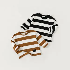 Hot Sale Wholesale 3- 10 Years Kids Wear Spring Autumn Loose striped long sleeved cotton spandex Kids t Shirt for Boy children