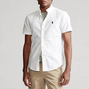 Chemises d'été pour hommes 614 à manches courtes perlées, blanches, coupe ample, grande taille, décontractées, en coton Oxford infroissable, col carré, 300g, lavables en machine - Product Image 4