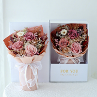 Buket Mawar Abadi Kering Alami Warna Pink Antik dalam Kotak Persegi untuk Pernikahan, Natal, Hari Valentine