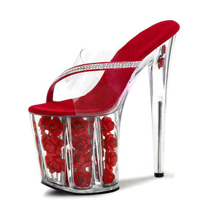 2021 nuovo <span class=keywords><strong>tacco</strong></span> sottile 20 cm piattaforma elegante 8 pollici fiore <span class=keywords><strong>tacco</strong></span> <span class=keywords><strong>alto</strong></span> pantofole in PVC trasparente sandali delle donne - Product Image 2