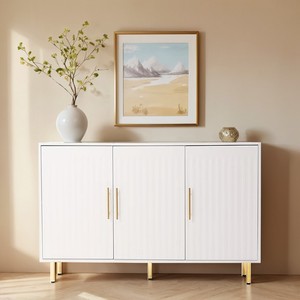 3-Door Large Storage Modern Eco-Friendly <b>Sideboard</b> with Gold Handles for <b>Kitchen</b> Dining Living Rooms-White Buffet Cabinet - Product Image 1