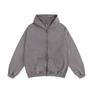 Sudaderas con Capucha de Algodón Lavado al Ácido para Hombre, con Cierre, Serie High Street, Lavado Estilo Vintage - Product Image 3