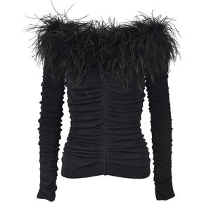 Maglione da Donna 2026 <span class=keywords><strong>con</strong></span> Scollo a Barca, Aderente, Decorato <span class=keywords><strong>con</strong></span> <span class=keywords><strong>Piume</strong></span>, Maniche Lunghe, Tinta Unita - Product Image 1