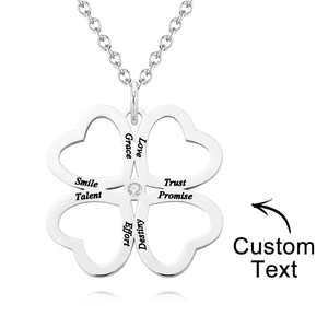 Collar de Trébol de la Suerte con Colgante de Acero Inoxidable, Piedra CZ, Grabado de Texto Personalizado, Palabras Inspiradoras, Collar con Nombre de Familia - Product Image 4