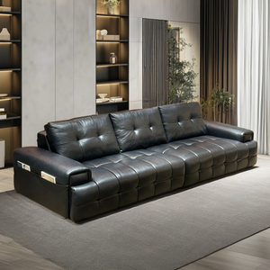 Cherfit cuero genuino sofá cama reclinable de tres plazas espuma extensible madera de roble Villa Hall apartamento muebles de sala de estar conjunto - Product Image 1