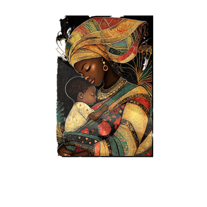 Retrato africano moderno pintura al óleo imagen colorida de madre abrazando al bebé para decoración del hogar y regalo del Día de la madre - Product Image 1