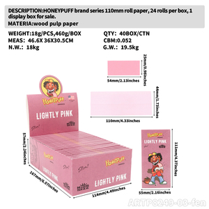 Wholesale Honeypuff New Design 110mm Natural Pink Wood Pulp Kingsize <b>Rolling</b> Paper With Filter Tips Smoking Accessories - Product Image 6