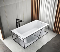 Baignoire autoportante rectangulaire moderne en pierre artificielle, de luxe, écologique et durable, avec thérapie par l'air, pour hôtel