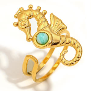 Anello da donna con corona di cavallo in acciaio inossidabile color oro, gioiello con gemma incantevole, squisito e maestoso - Product Image 2