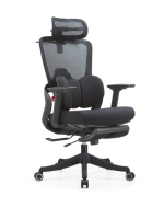 Chaise de bureau ergonomique à dossier haut en maille avec appui-tête réglable, dossier inclinable et repose-pieds rétractable