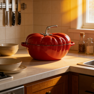 Casserole <span class=keywords><strong>en</strong></span> <span class=keywords><strong>fonte</strong></span> émaillée <span class=keywords><strong>en</strong></span> forme de tomate, multifonctionnelle, anti-taches et facile à nettoyer, <span class=keywords><strong>faitout</strong></span> - Product Image 5
