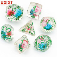 Pour Udixi haute qualité bleu et rose étoile fleur résine RPG donjons et Dragons ensemble de dés en plastique polyédrique résine dés