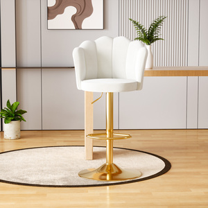 Chaise de bar moderne en similicuir blanc, hauteur réglable, base en métal doré, accoudoirs fixes, design contemporain, mobilier de bar pour la maison - Product Image 1
