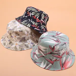 sombrero de las mujeres Suppliers-Gorro de algodón con estampado Digital para mujer, gorra de ala ancha y suave, Reversible, plegable, para playa y verano