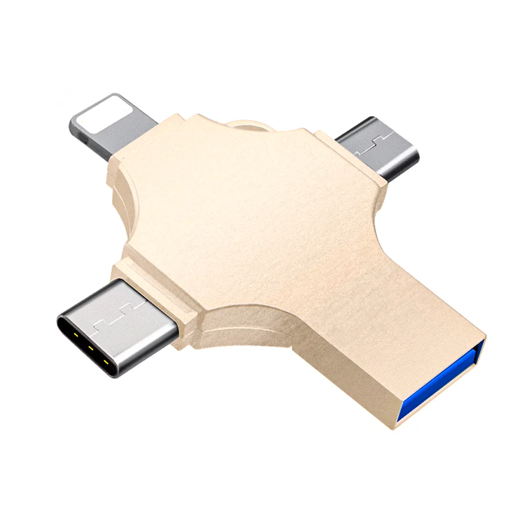 4 in 1 USB 3.0 OTG USB แฟลชไดรฟ์โลหะประเภท C เมโมรี่ไดร์ฟปากกา USB Stick Disk 8GB 16GB 32GB 64GB 128GB 256GB โลโก้ที่กำหนดเอง