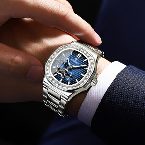 Binbond 1116 Multi Functional Hollow Mechanical <b>Watch</b> Fully Automatic Waterproof Stainless Steel Metal Square Dial Men's <b>Watch</b> - Product Image 2