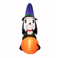 Decoración inflable de Halloween de 1.5 m para exteriores: Perro recogiendo calabaza con LED incorporado para jardín