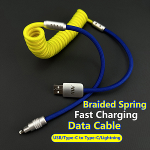 Carcasa de aleación de aluminio espiral rizado nailon trenzado tipo C PD100W <span class=keywords><strong>Cable</strong></span> DE DATOS <span class=keywords><strong>USB</strong></span> resorte en espiral <span class=keywords><strong>Cable</strong></span> de carga tipo C para <span class=keywords><strong>Iphone</strong></span> - Product Image 3