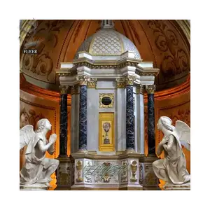 新しい到着教会大きな大理石の宗教的な巻物ひざまずく天使の彫刻聖なる家の巻物
