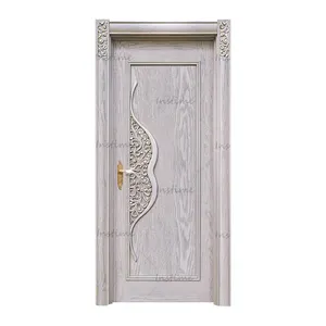 Instime-puerta de madera maciza para el hogar, cristal doble con flores decorativas, estilo de moda, acabado brillante