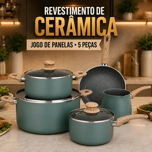 Juego de utensilios de cocina de cerámica antiadherente de 8 piezas con mangos de madera y tapas de vidrio para estufas de gas e inducción, diseño moderno. - Product Image 2