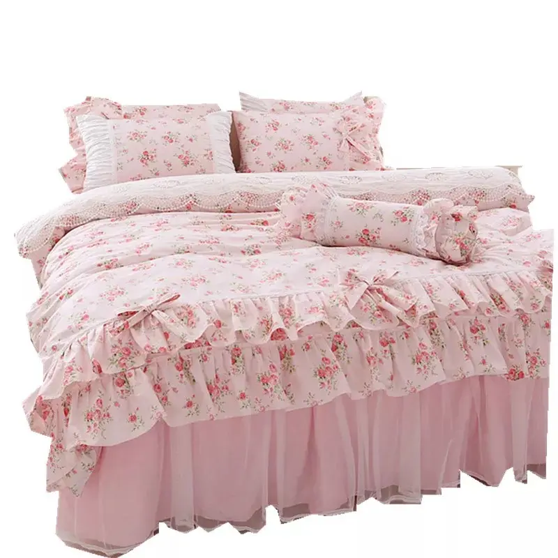 Custom pink floral print polyester brushed quilt cover fabric