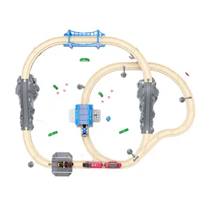 Gran oferta, juego de juguetes de pista de tren de madera a bajo precio, pista mágica, ensamblaje de bloques, juguetes de vehículos, juego de vías férreas, juego de carreras de coches