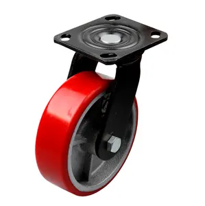 Промышленное чугунное колесо 150 мм из полиуретана для тяжелых условий эксплуатации с пластиной грузоподъемностью 350 кг