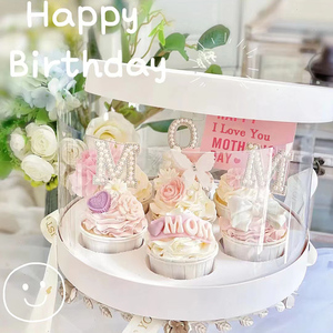 Tùy chỉnh sang trọng Vòng rõ ràng cửa sổ xi lanh cupcake hộp hoa trắng hộp bánh - Product Image 3