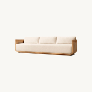 Ensemble <span class=keywords><strong>de</strong></span> canapés <span class=keywords><strong>de</strong></span> jardin <span class=keywords><strong>de</strong></span> luxe modernes en rotin PE, cannage et bois <span class=keywords><strong>de</strong></span> teck, avec coussins imperméables pour villas - Product Image 4